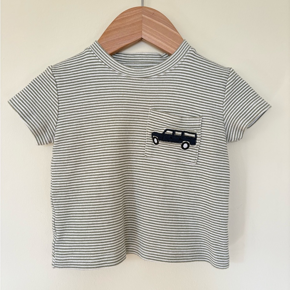 Little Paper Kids Green and White Striped Top w Embroidered trick - 12m - EUC